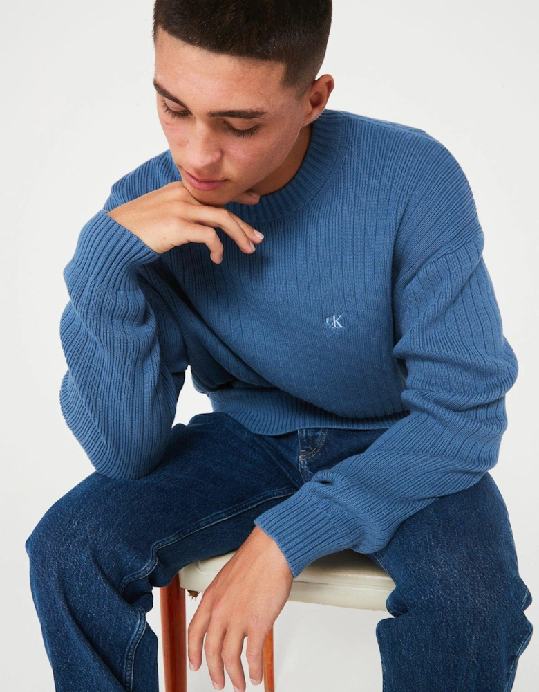 Linear Detail Knitted Jumper - Blue