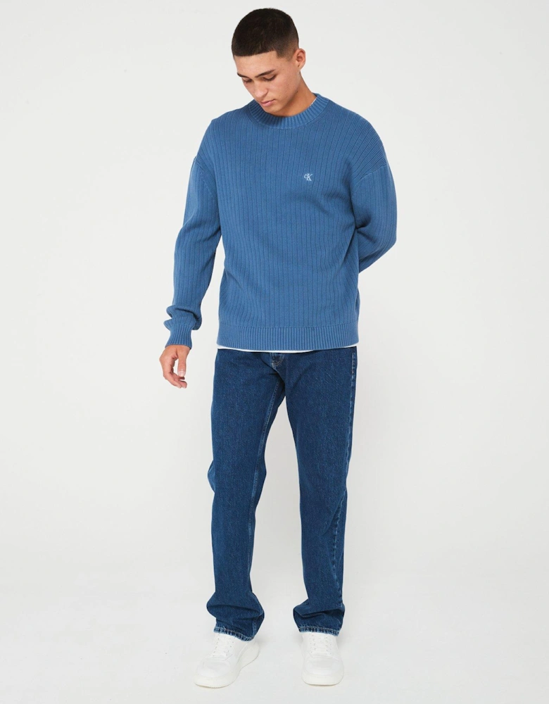 Linear Detail Knitted Jumper - Blue