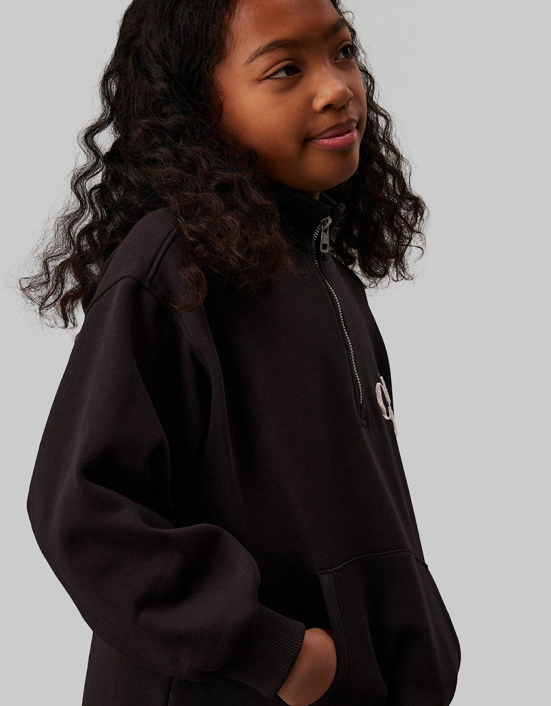 Girls Teddy Monogram Zip Fleece Dress - Black