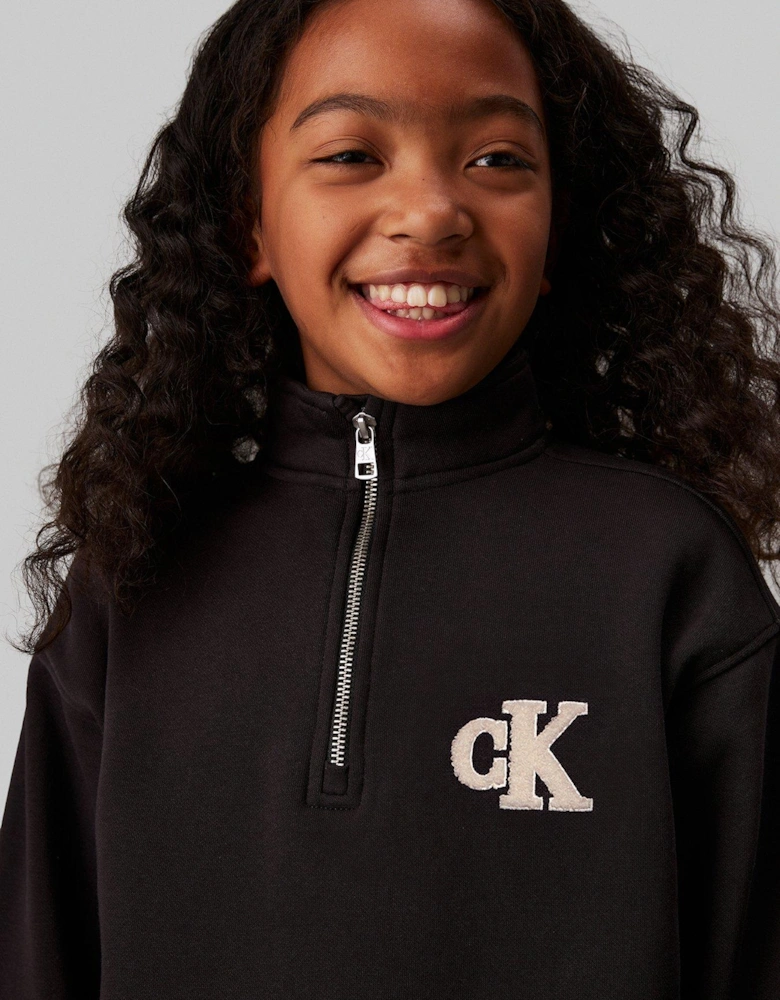 Girls Teddy Monogram Zip Fleece Dress - Black