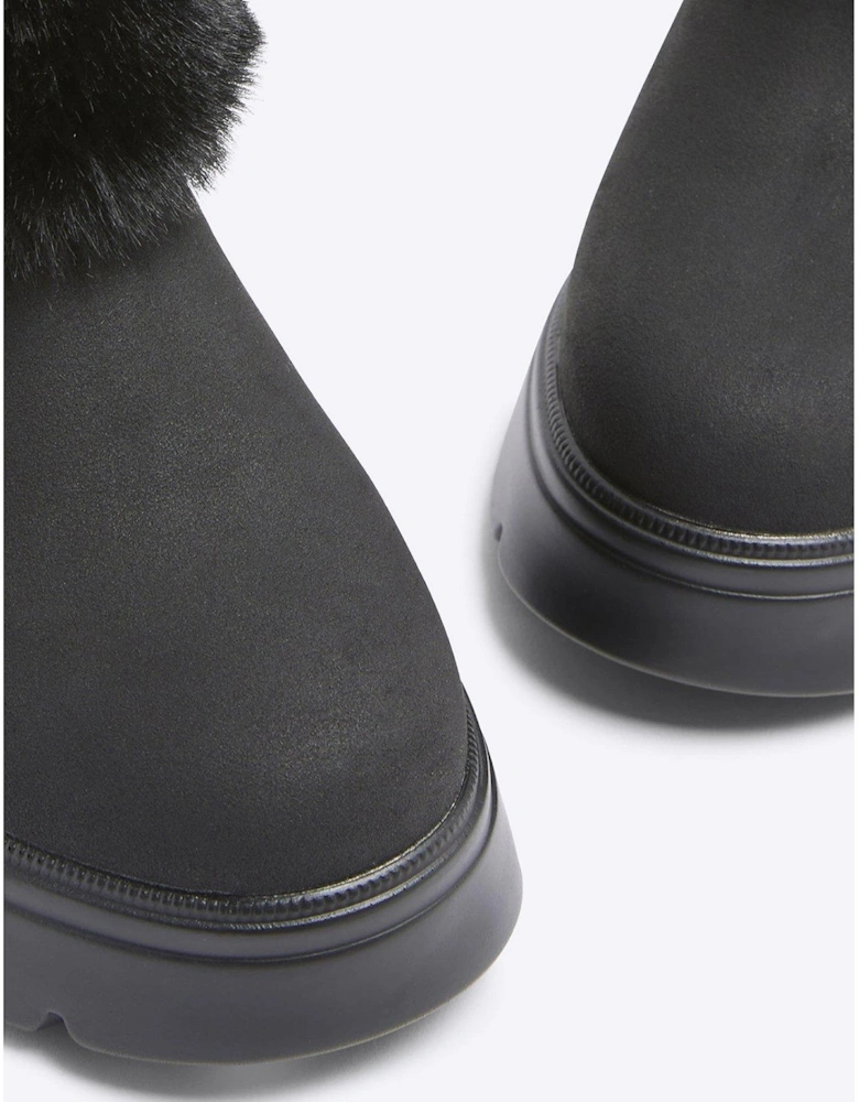 Older Girl Pu Faux Fur Cuff Boot - Black