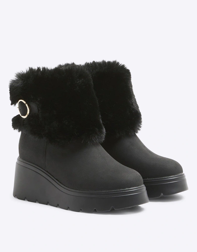 Older Girl Pu Faux Fur Cuff Boot - Black