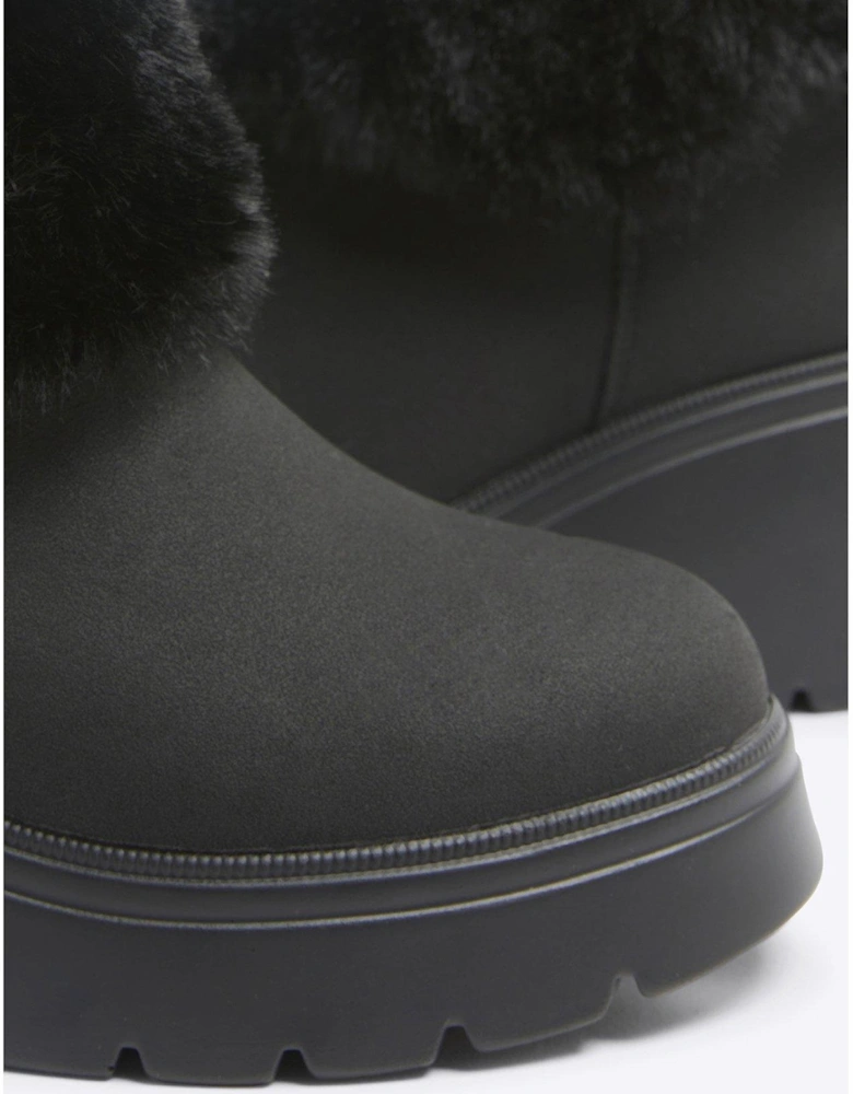 Older Girl Pu Faux Fur Cuff Boot - Black