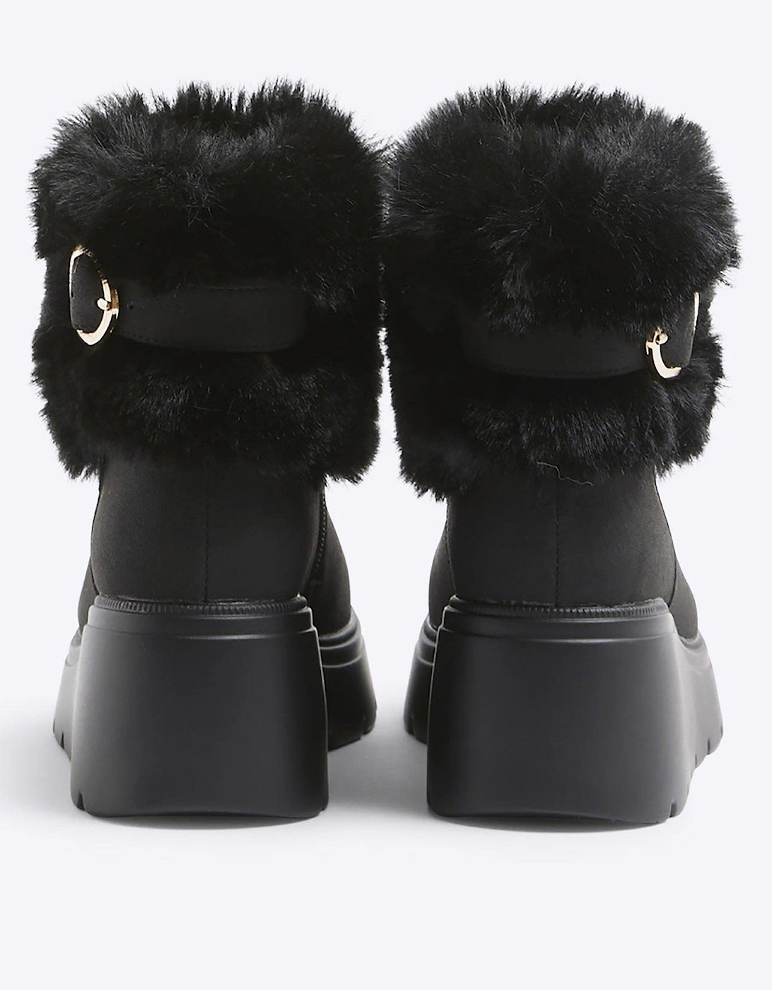 Older Girl Pu Faux Fur Cuff Boot - Black