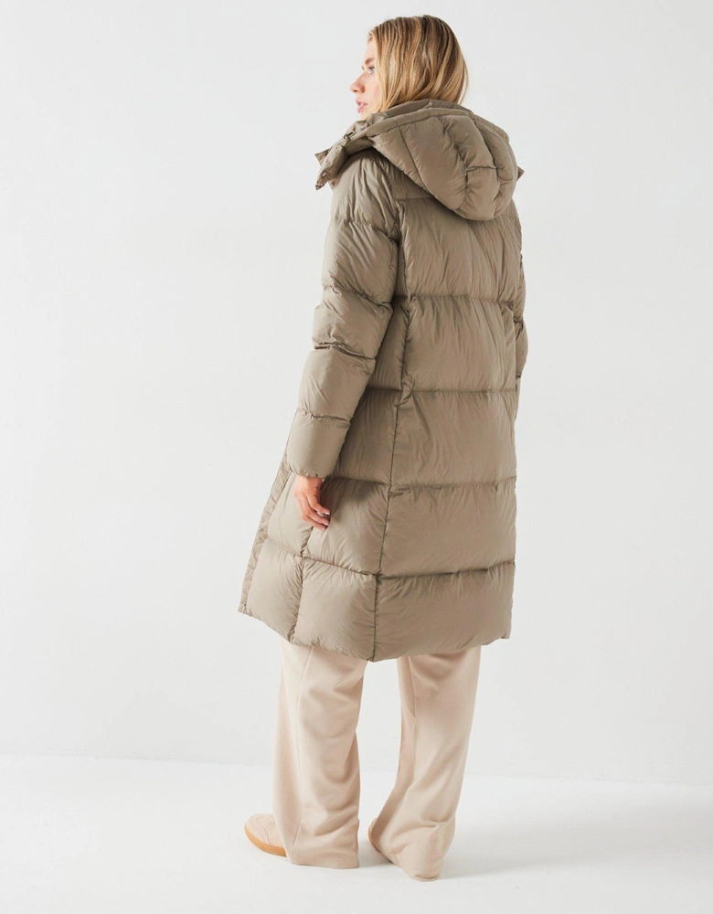 Down Maxi Length Padded Jacket - Beige