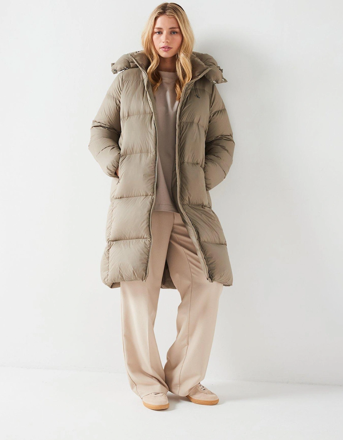 Down Maxi Length Padded Jacket - Beige