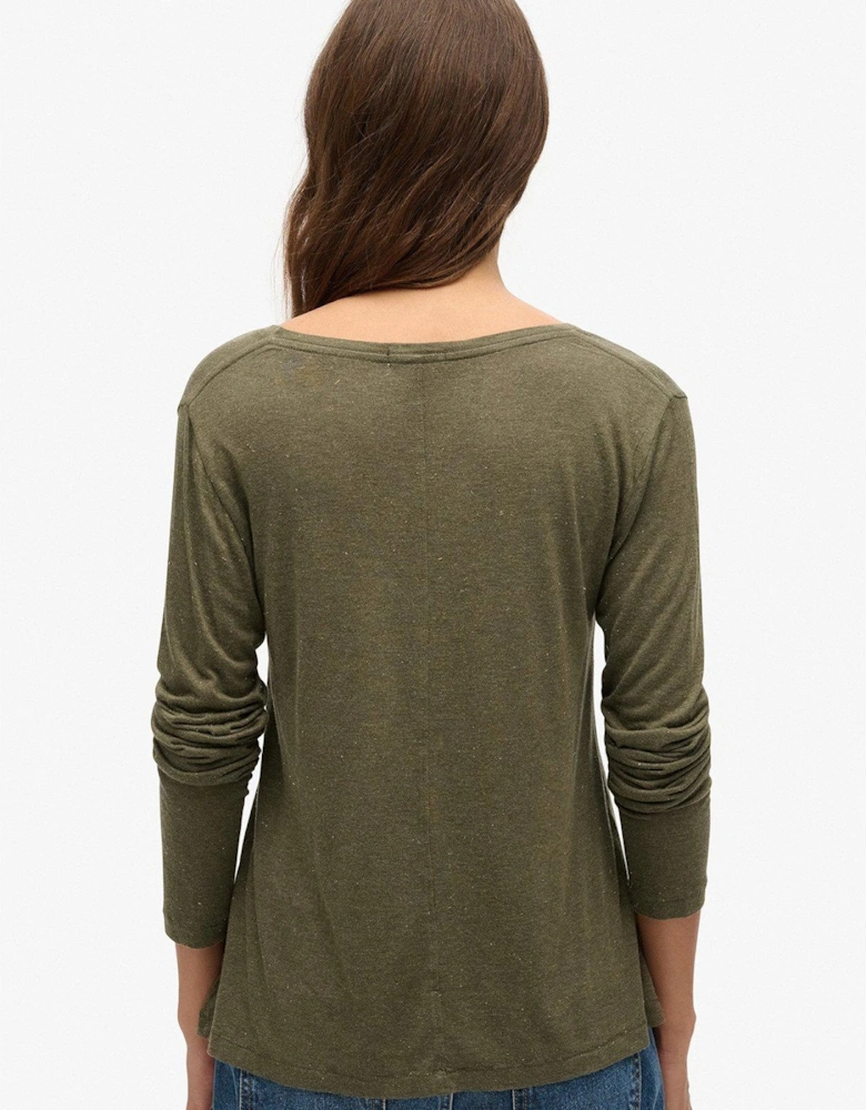 Long Sleeve V Neck Jersey Top - Green