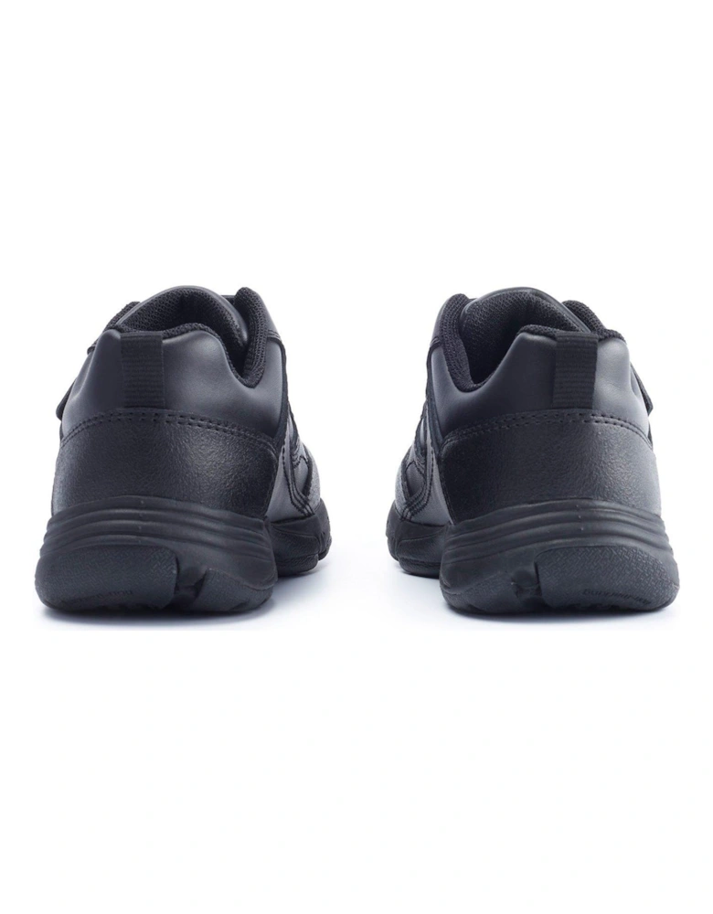 Meteor Black Leather Double Riptape Lightweight School Trainers - Black