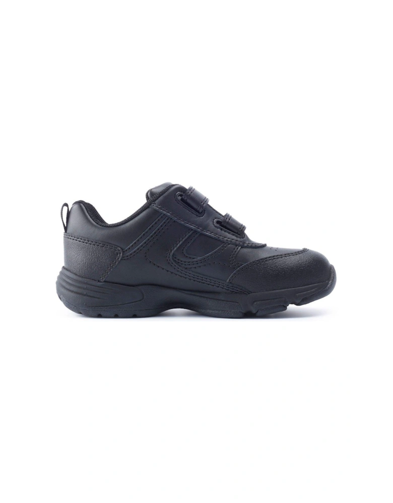 Meteor Black Leather Double Riptape Lightweight School Trainers - Black