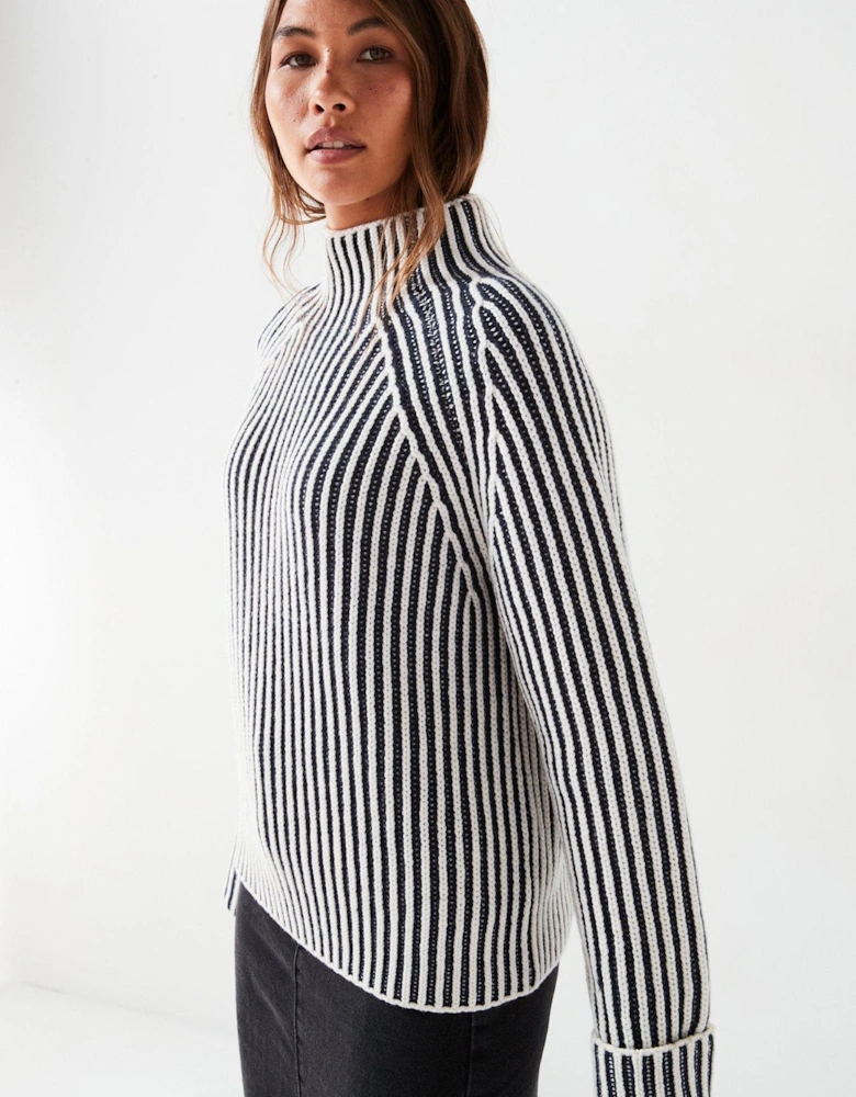 Wool Two Tone Stripe Jumper - Navy