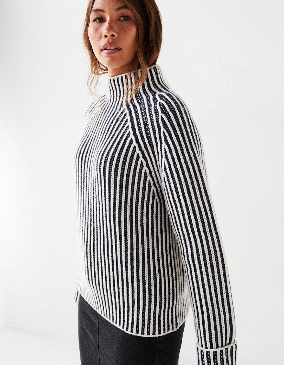 Wool Two Tone Stripe Jumper - Navy