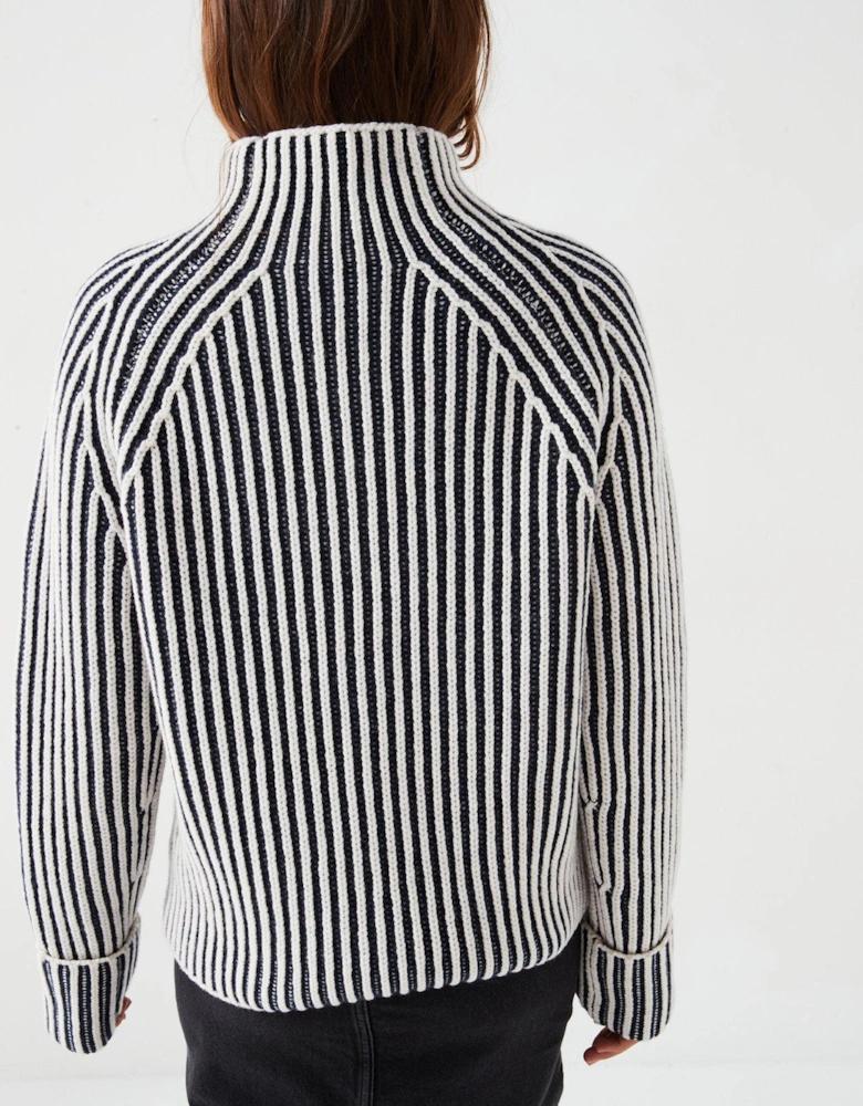 Wool Two Tone Stripe Jumper - Navy