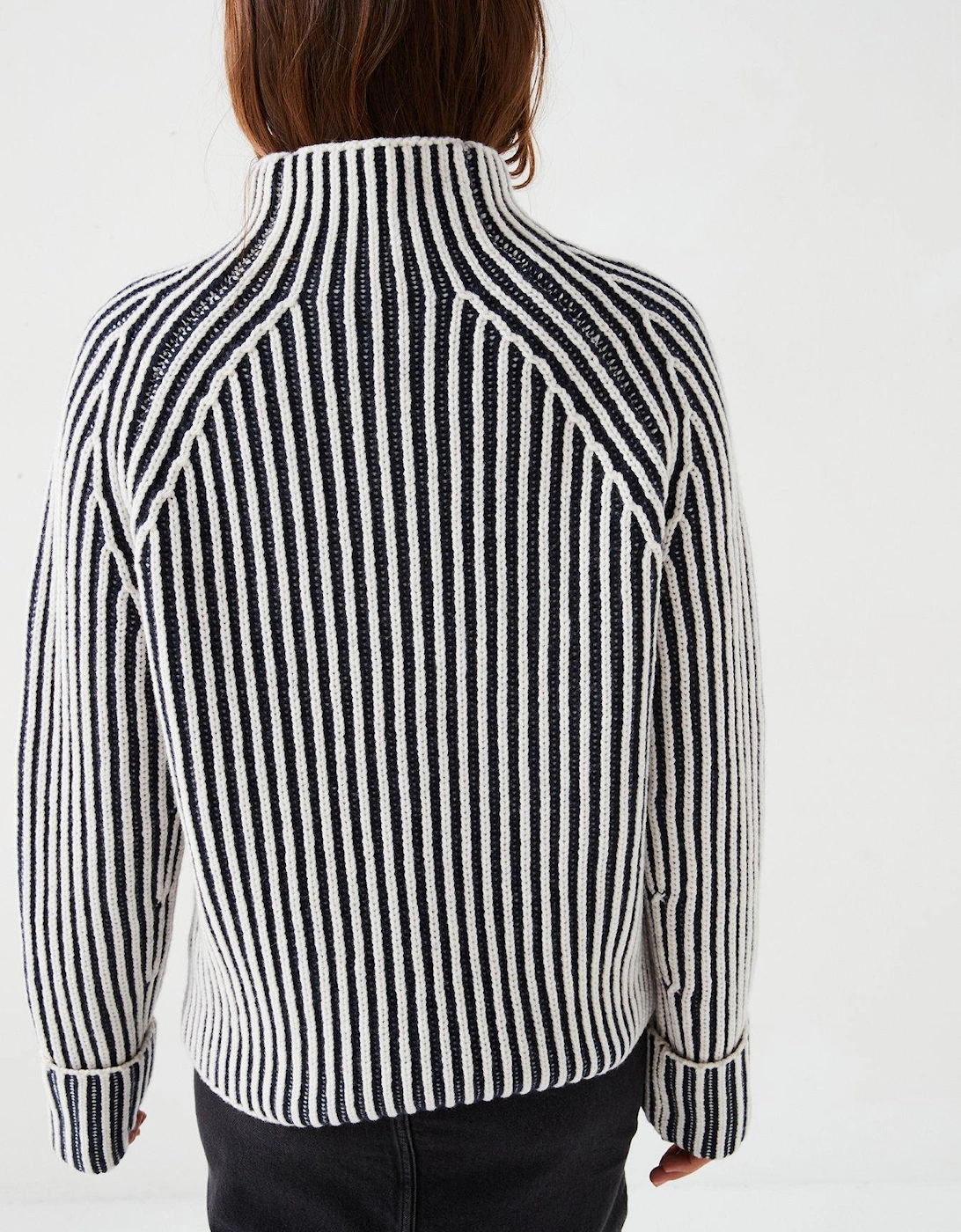 Wool Two Tone Stripe Jumper - Navy