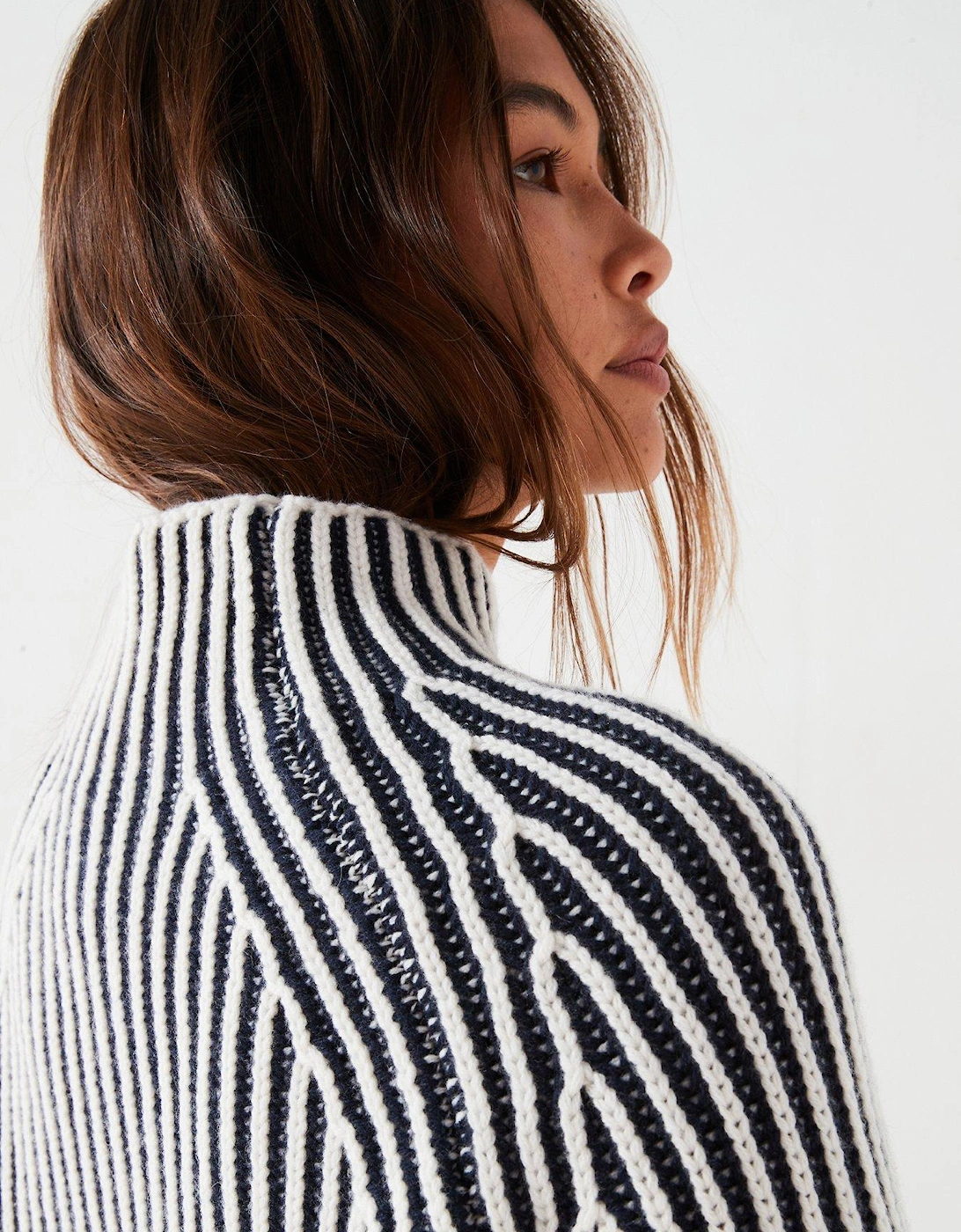 Wool Two Tone Stripe Jumper - Navy