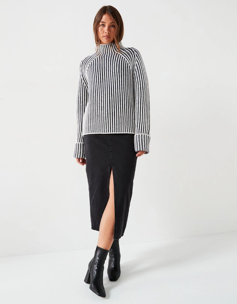 Wool Two Tone Stripe Jumper - Navy