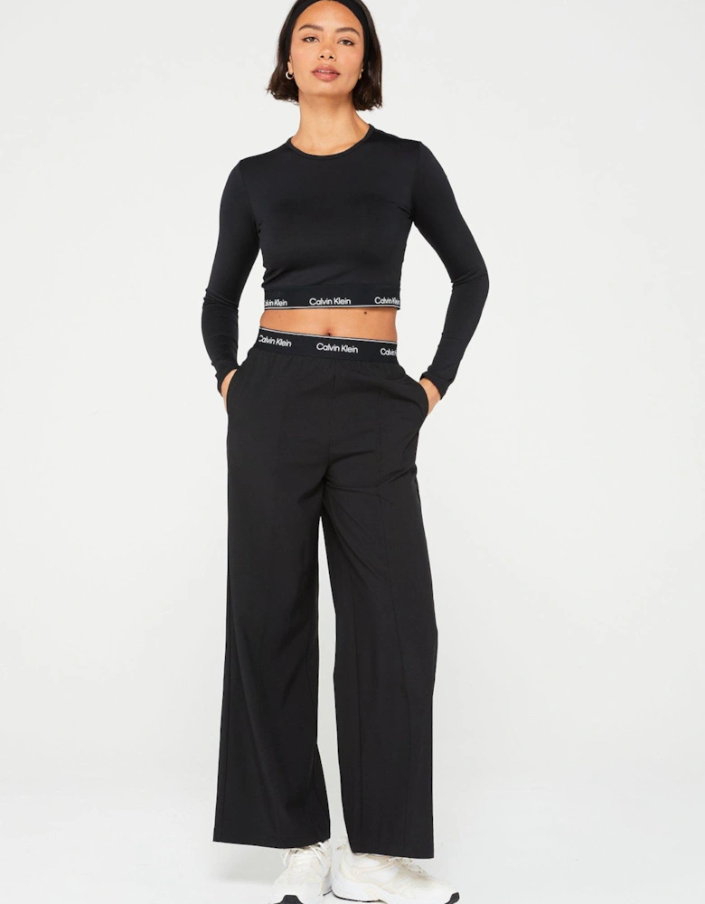 Logo Waistband Wide Leg Jogger - Black