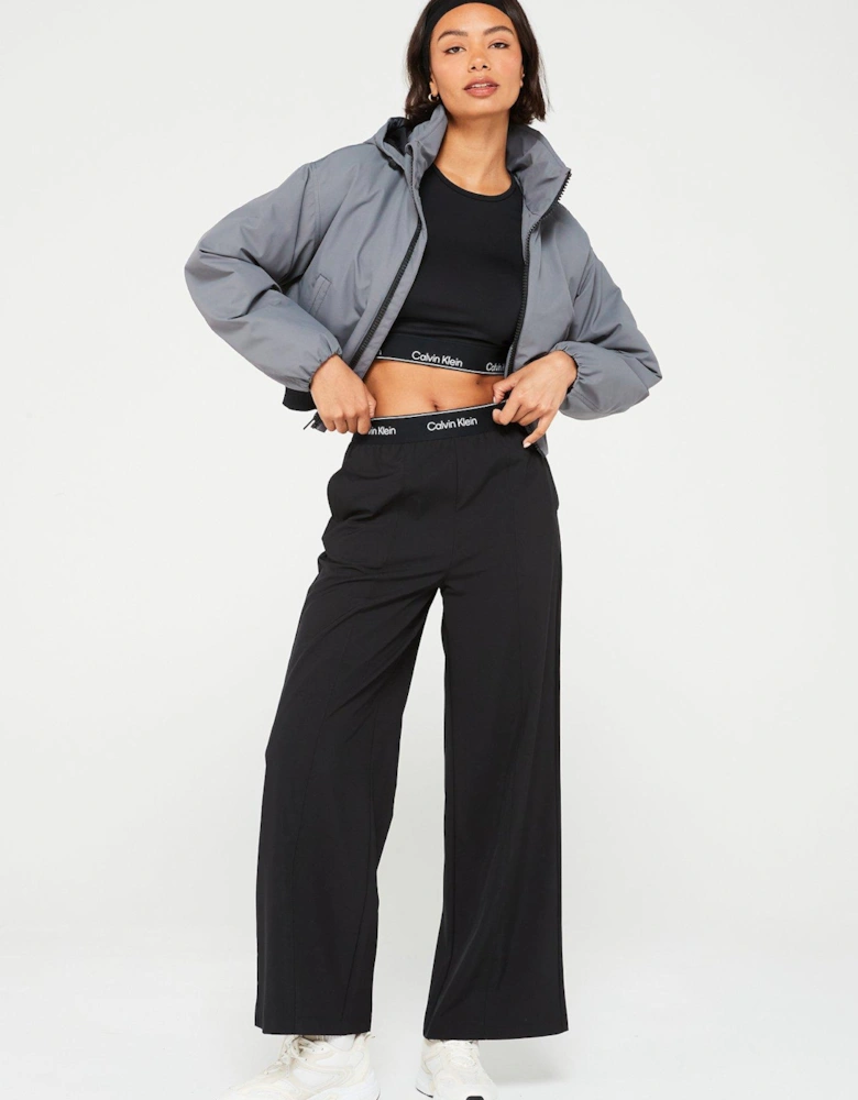 Logo Waistband Wide Leg Jogger - Black