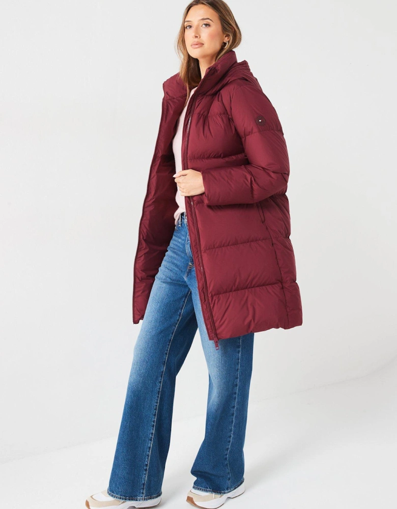 Down Mid-length Padded Jacket - Red