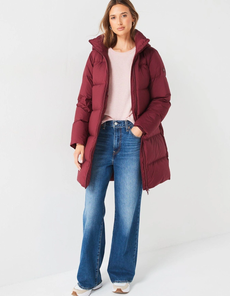 Down Mid-length Padded Jacket - Red