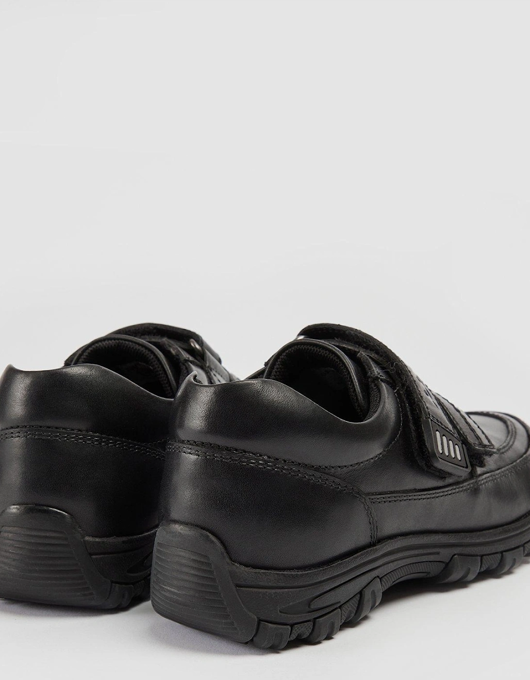 Sprint Double Strap Black Leather School Shoe - Black