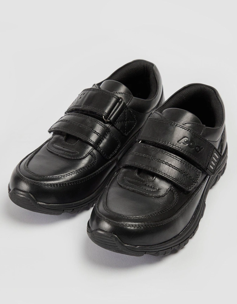 Sprint Double Strap Black Leather School Shoe - Black