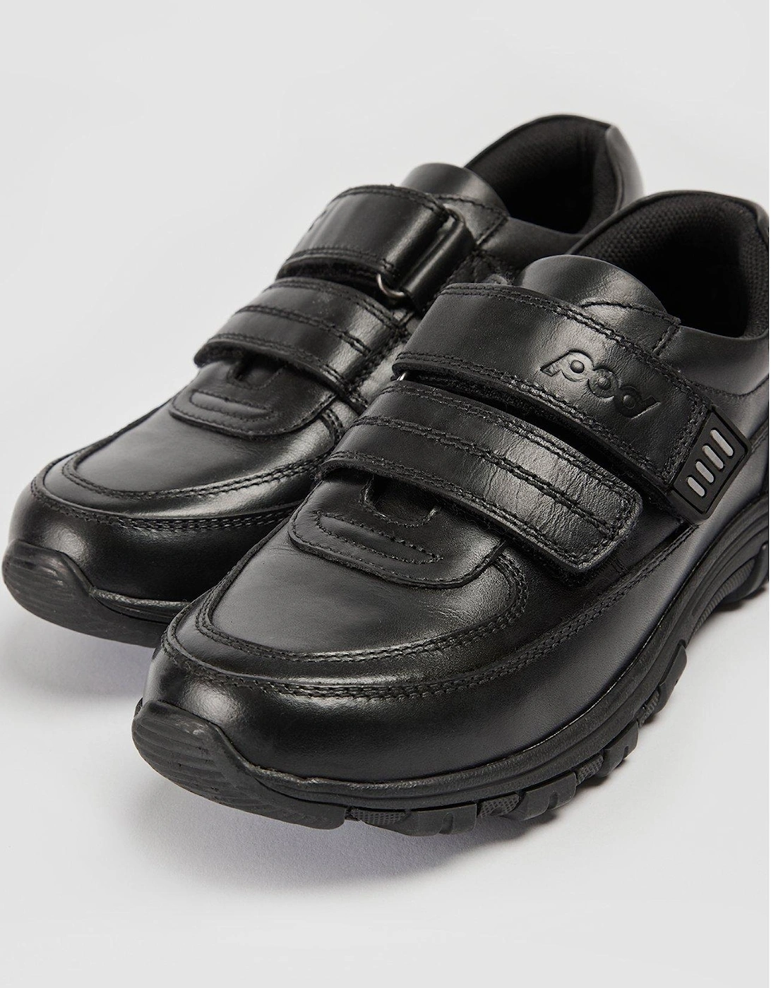 Sprint Double Strap Black Leather School Shoe - Black