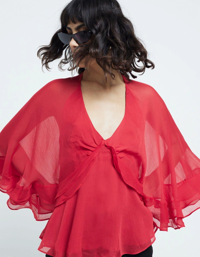 Ruffle Cape Top - Dark Red