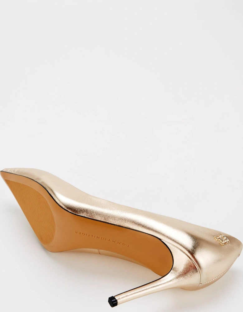 Pointed Metallic Heels - Gold