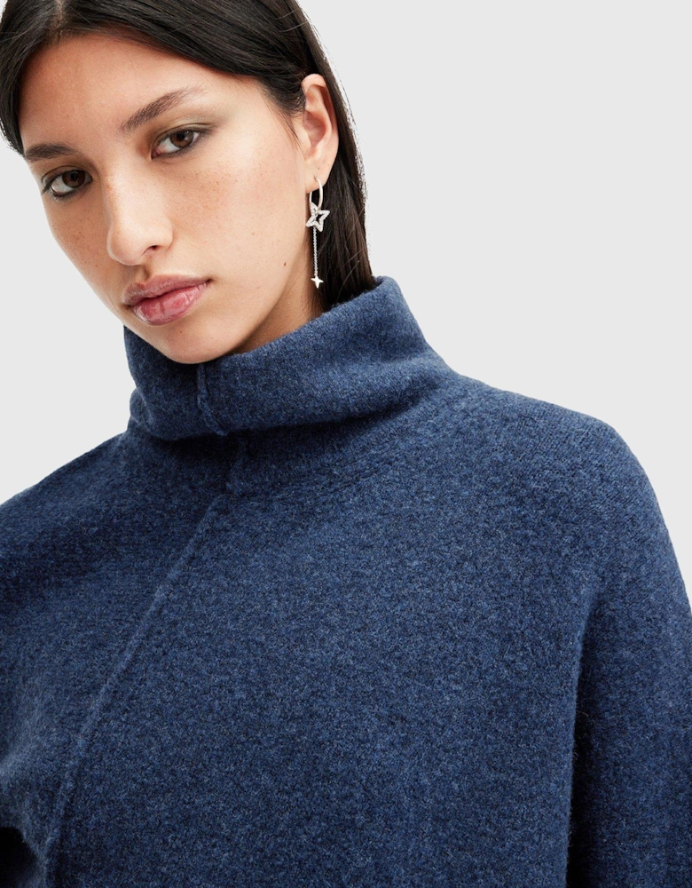 Lock Roll Neck Relaxed Fit Jumper - Dark Blue