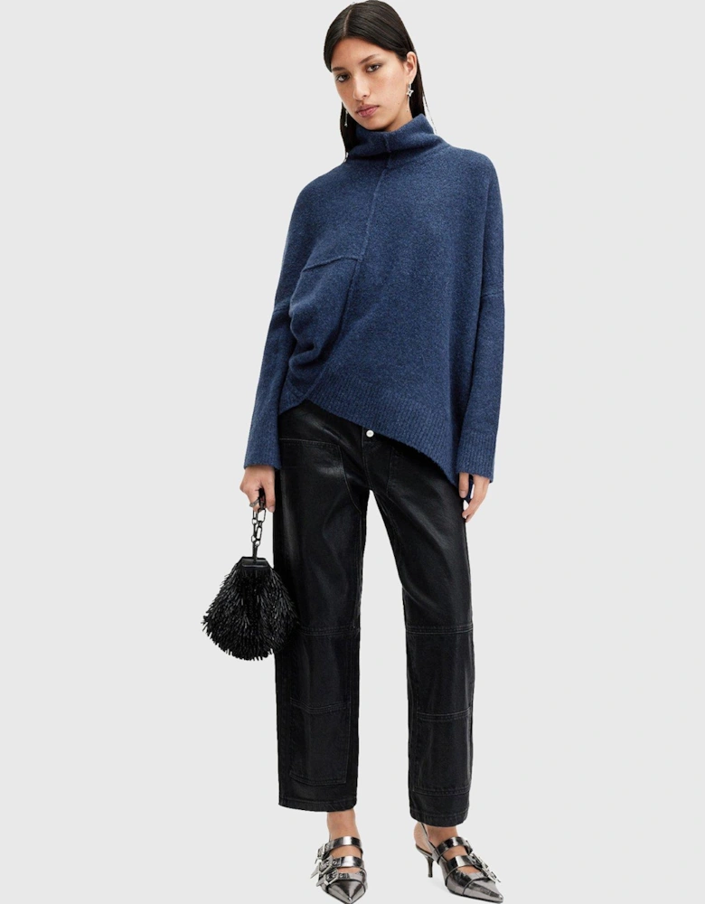 Lock Roll Neck Relaxed Fit Jumper - Dark Blue