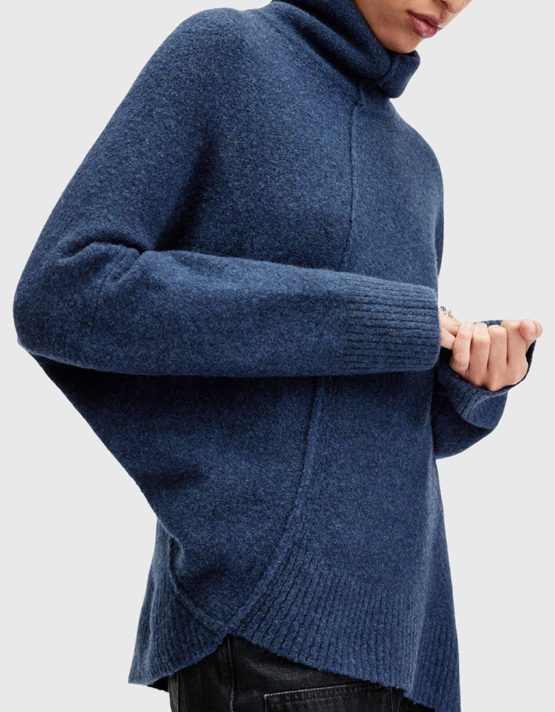 Lock Roll Neck Relaxed Fit Jumper - Dark Blue