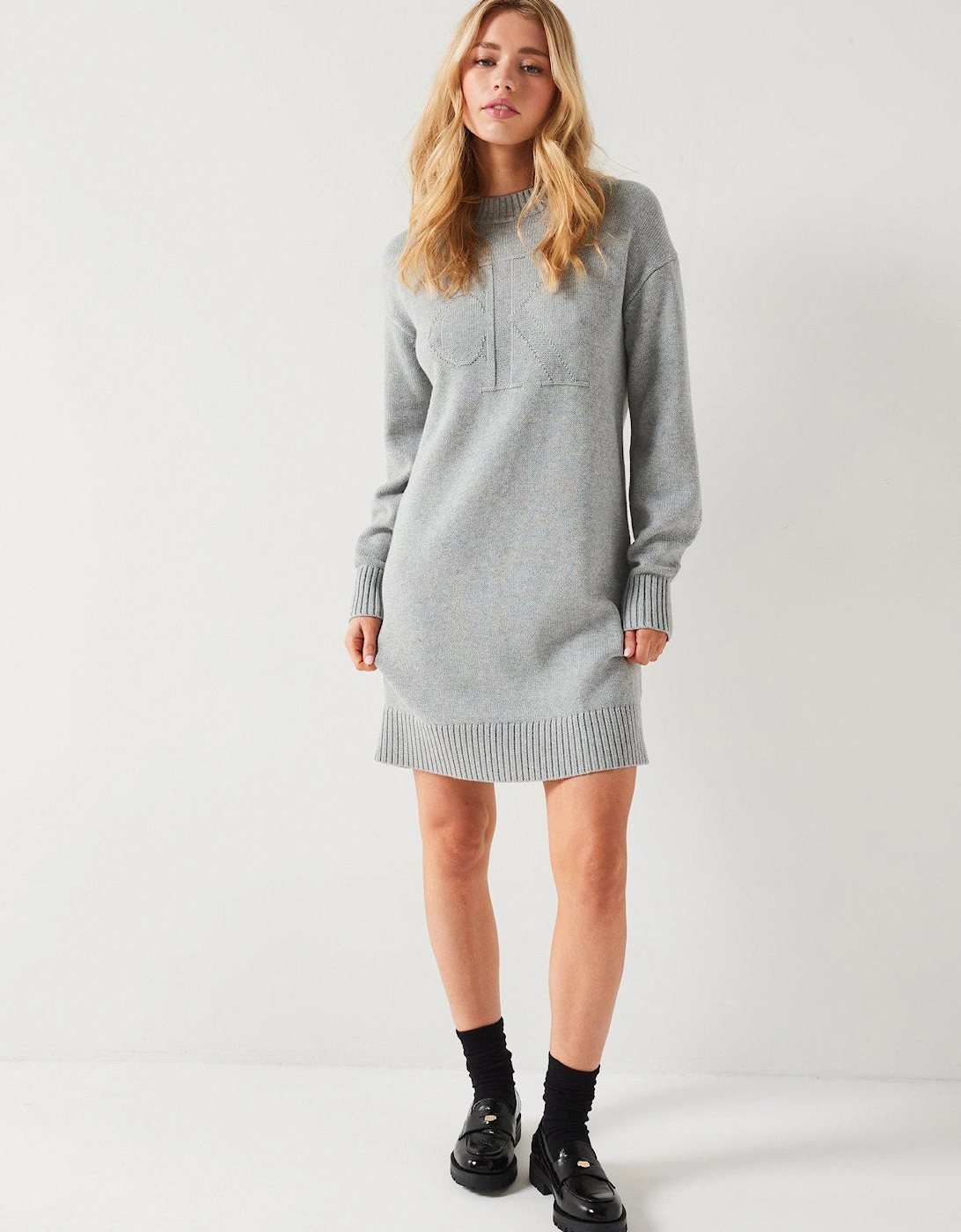 Tonal Logo Jumper Dress - Grey