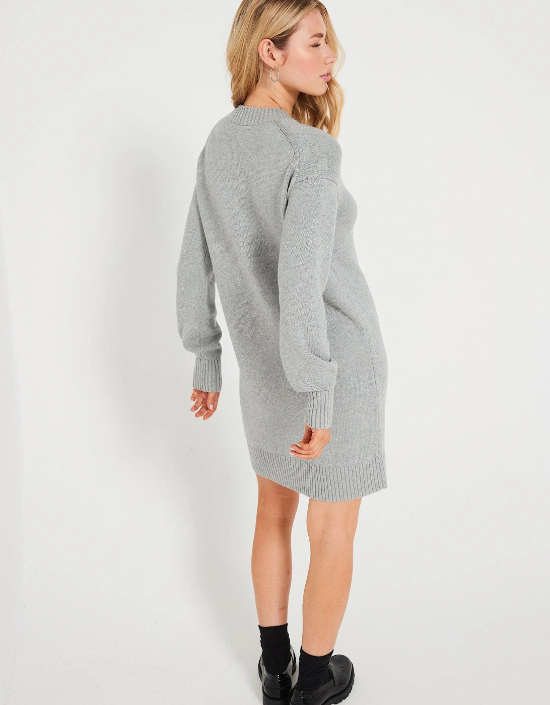 Tonal Logo Jumper Dress - Grey