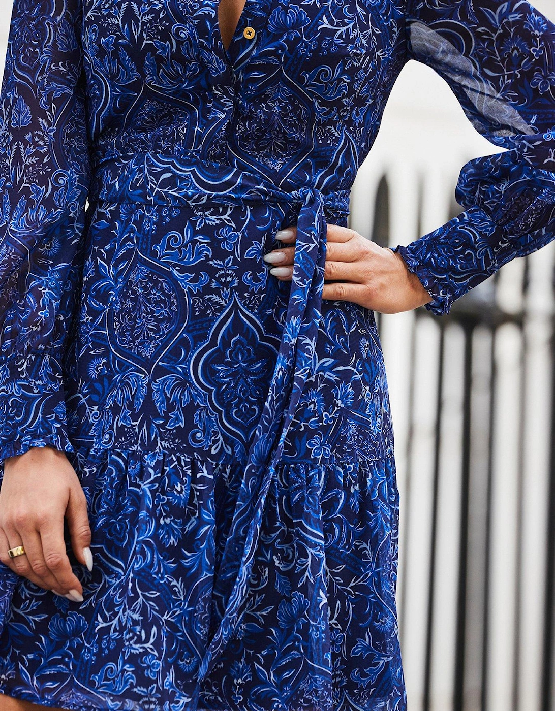Tiered Hem Mini Shirt Dress - Blue