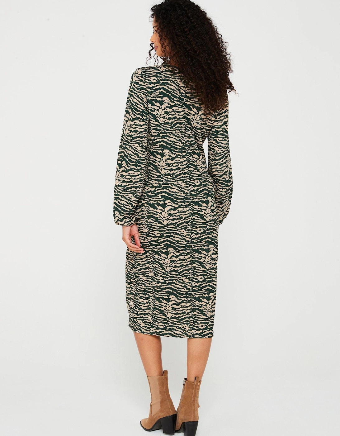 Printed Long Sleeve Midi Dress - Multi