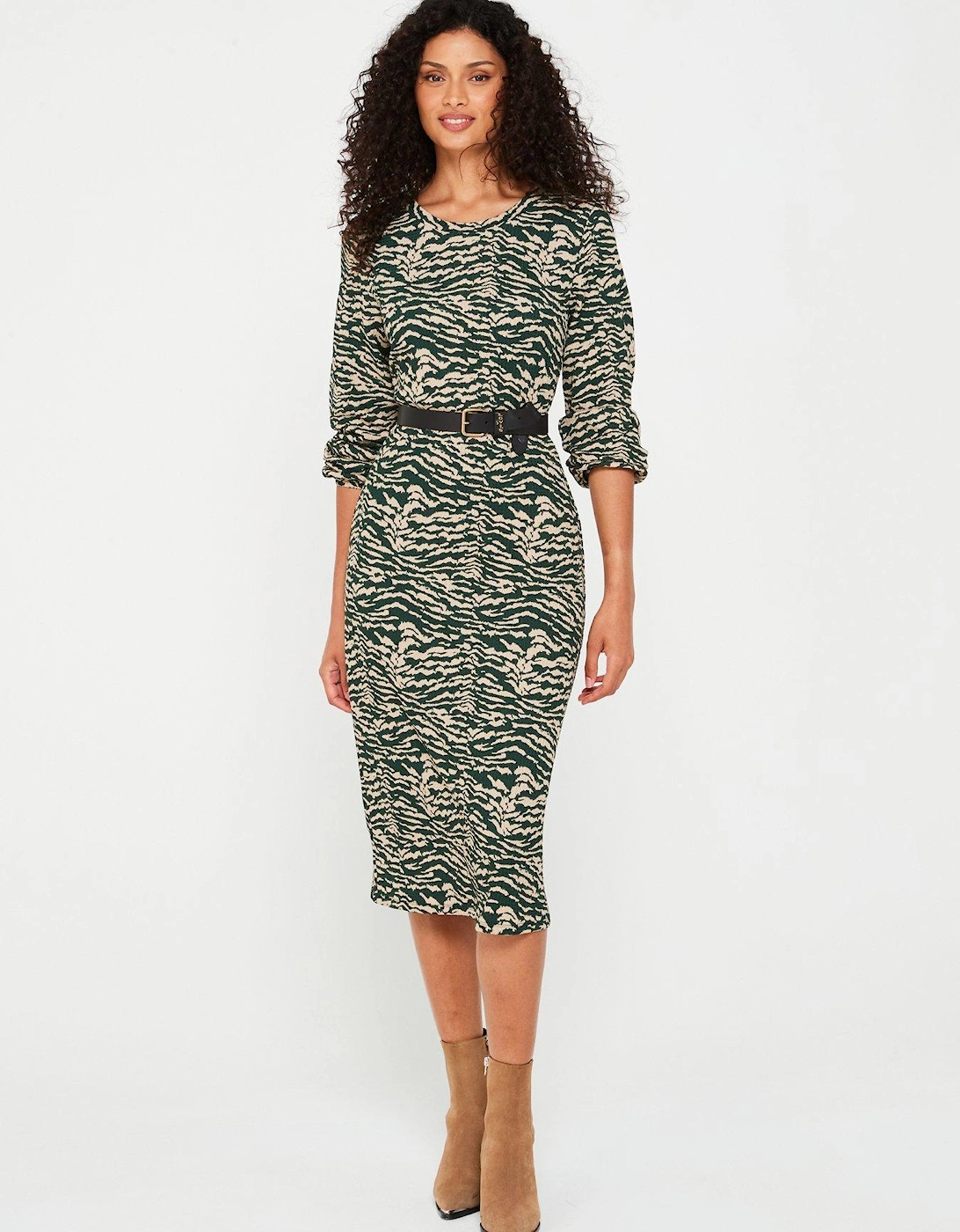 Printed Long Sleeve Midi Dress - Multi