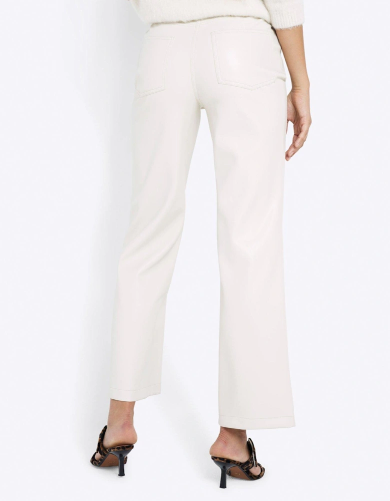 Faux Leather Straight Leg Trouser - Cream