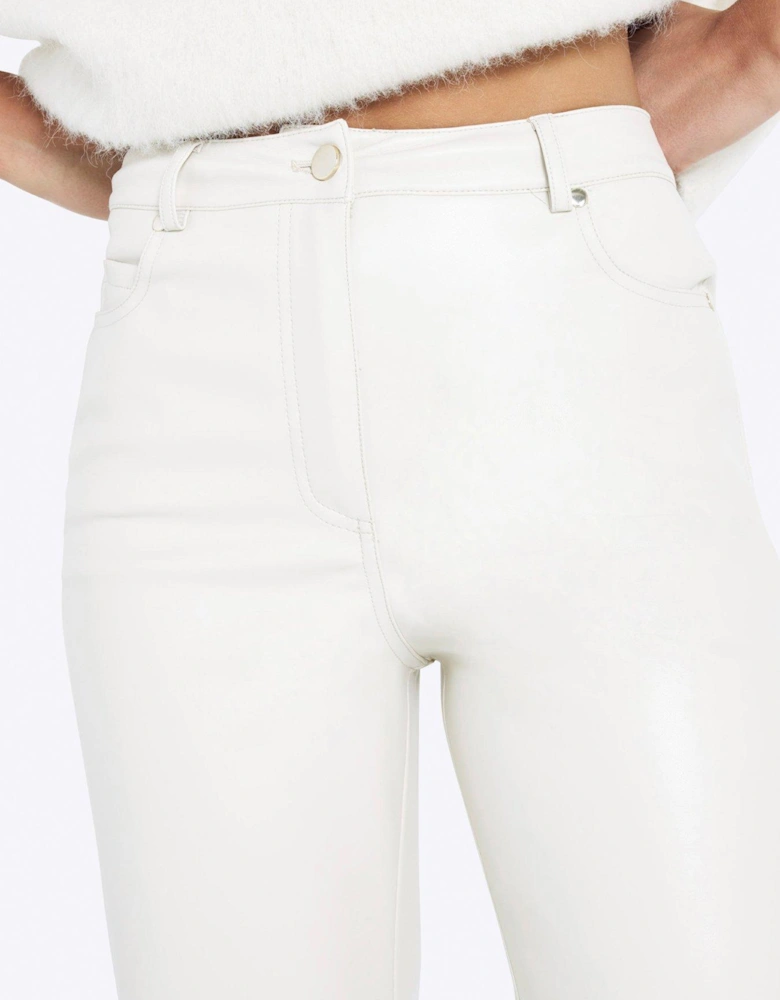 Faux Leather Straight Leg Trouser - Cream