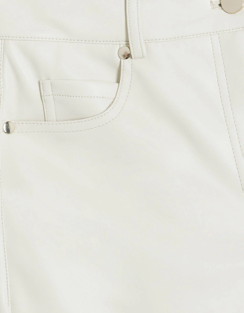 Faux Leather Straight Leg Trouser - Cream