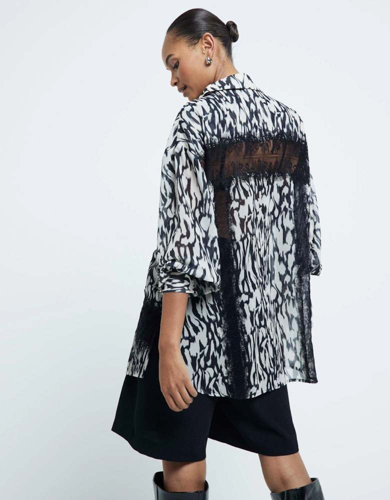 Lace Chiffon Printed Shirt - Black