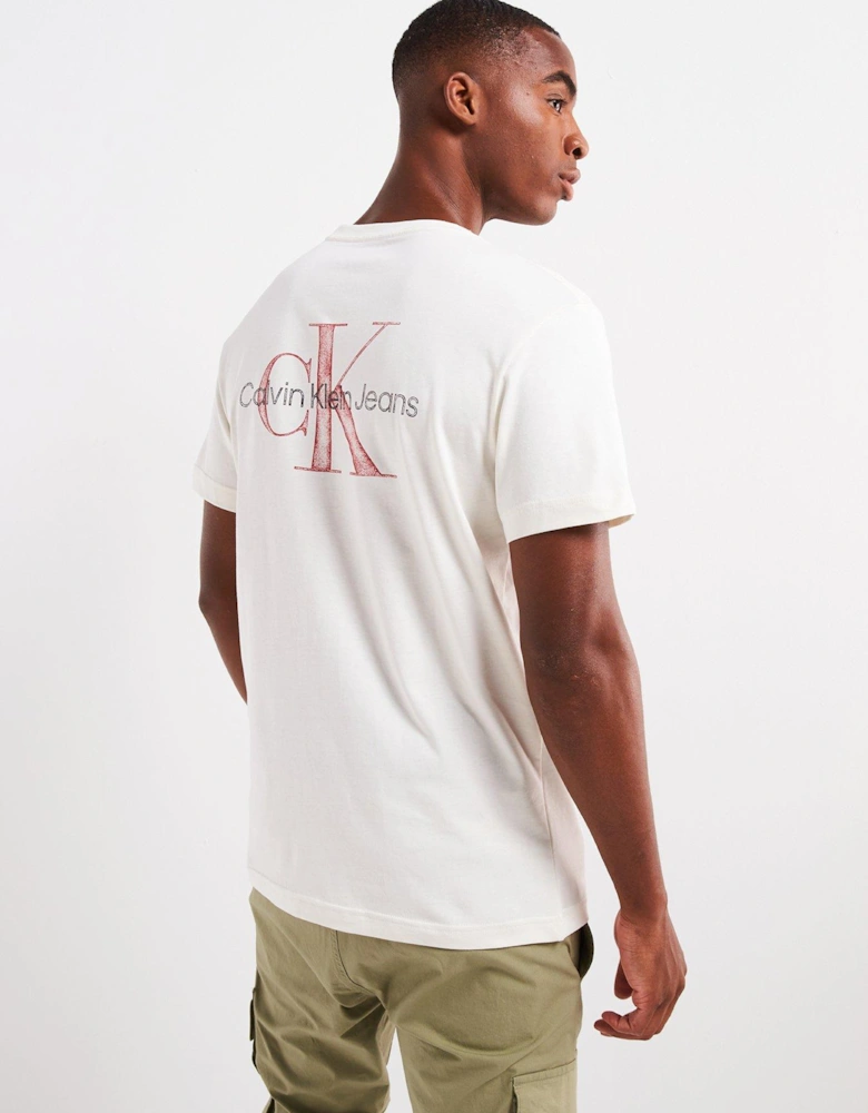 Back Textured Monologo T-Shirt - Cream