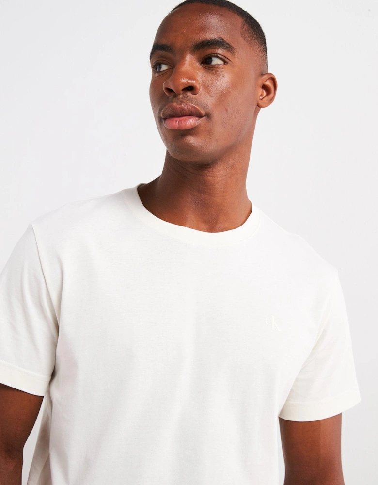 Back Textured Monologo T-Shirt - Cream