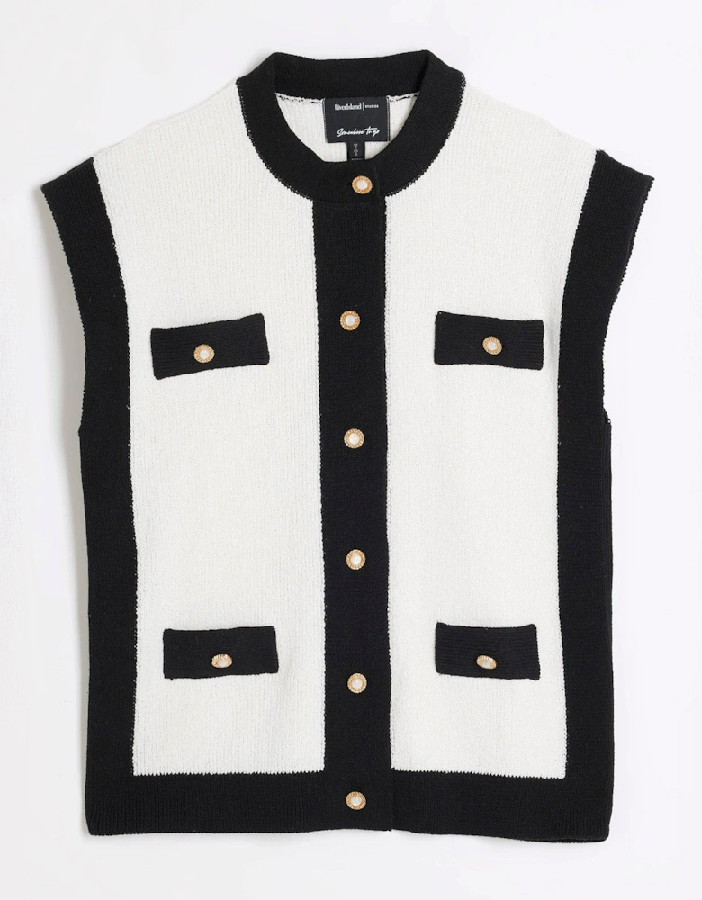 Tipped Waistcoat - Cream