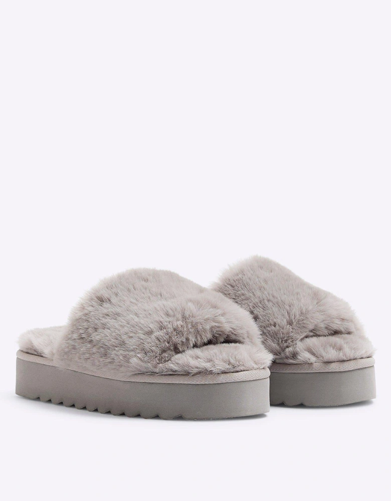 Open Toe Platform Slipper - Light Grey