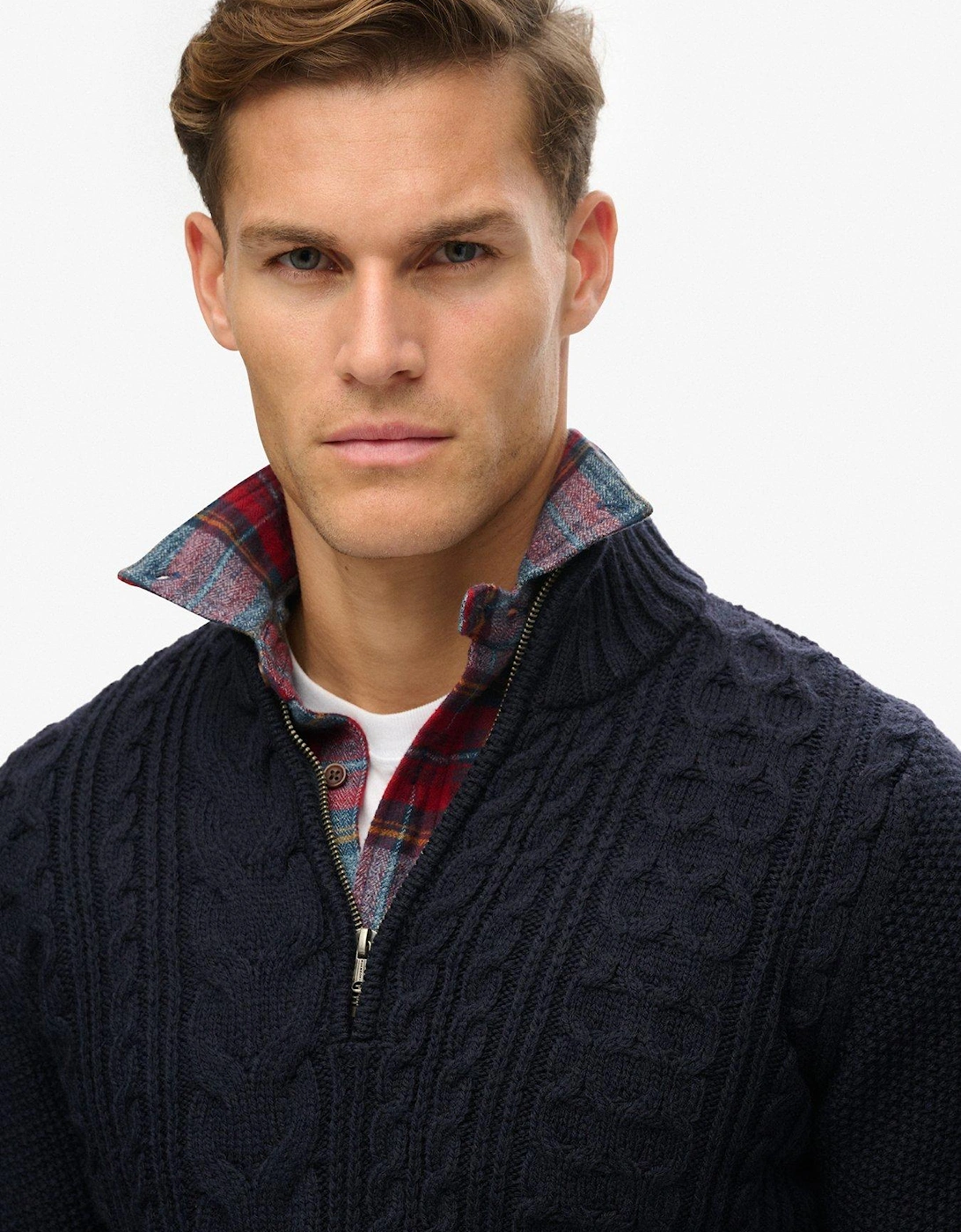 Jacob Cable Half Zip Knitted Jumper - Navy