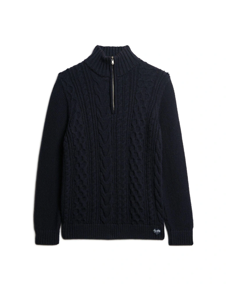 Jacob Cable Half Zip Knitted Jumper - Navy