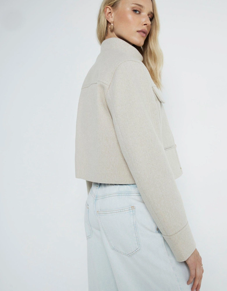 Funnel Neck Short Jacket - Light Beige