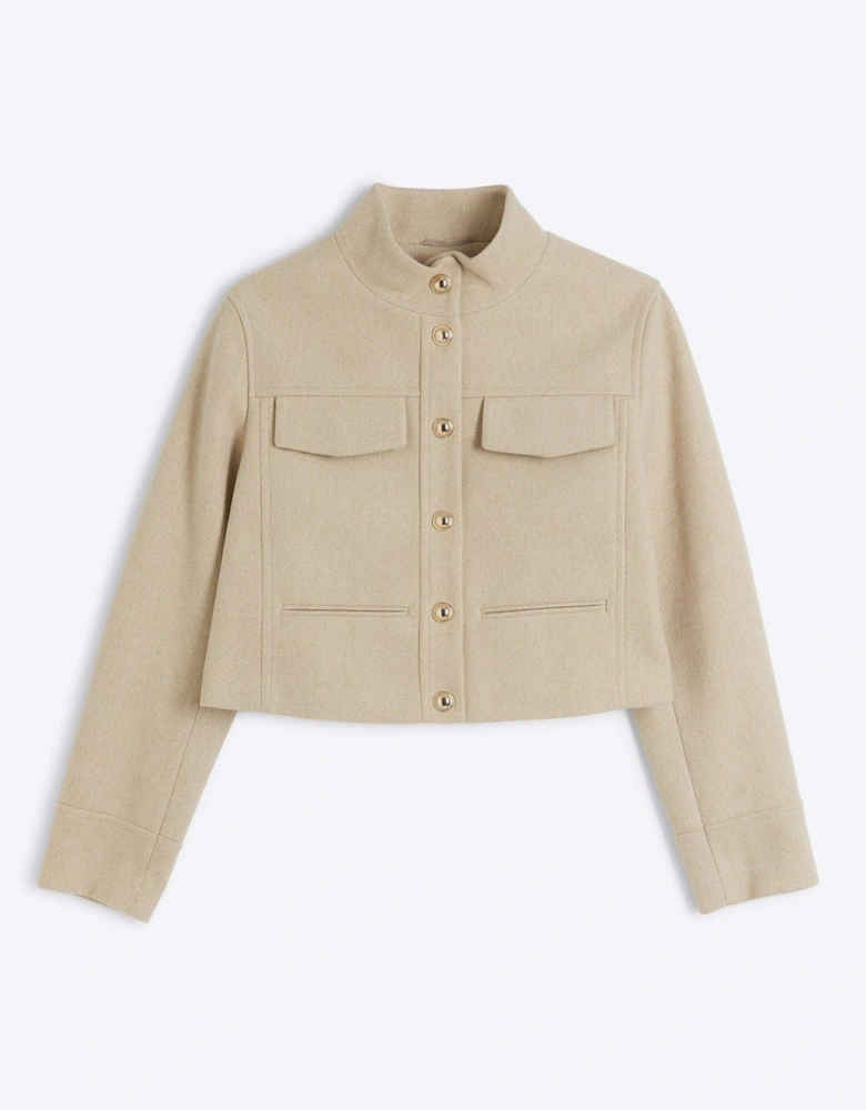 Funnel Neck Short Jacket - Light Beige