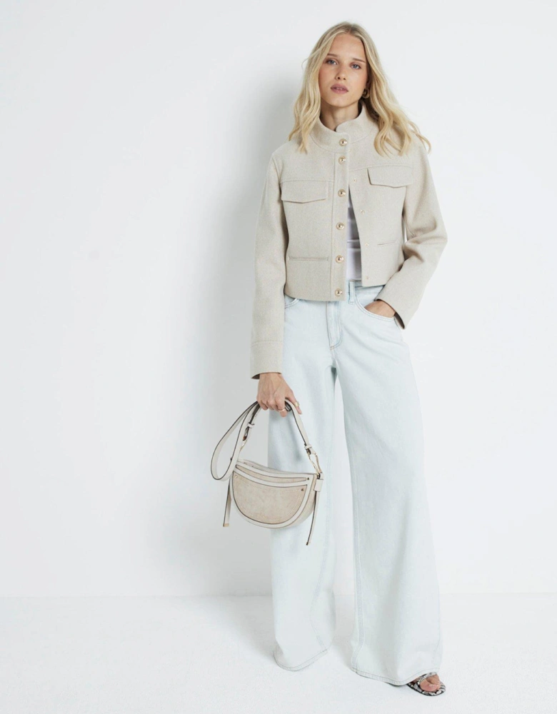 Funnel Neck Short Jacket - Light Beige