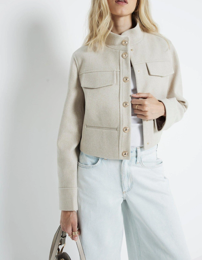 Funnel Neck Short Jacket - Light Beige